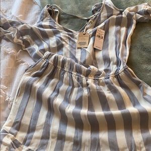Blue and white off the shoulder romper